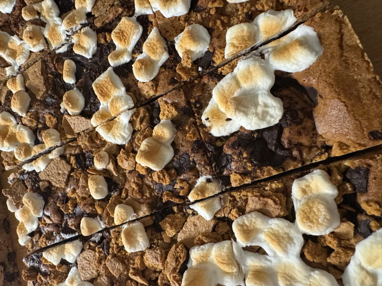 smores bars, freshly cut and ready to go
